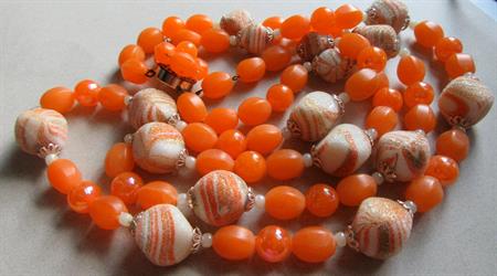 Vintage Western Germany Micro Bead Orange Sugar Necklace Multi Strand