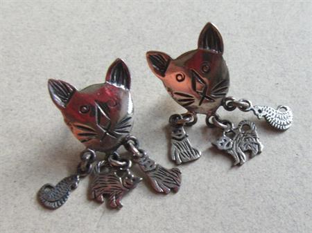 Sterling Silver Cat And Kitten Charms Pierced Earrings Fine Jewelry 925 