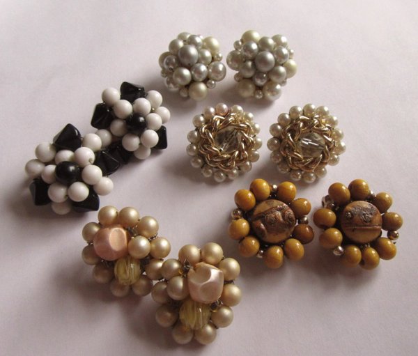 Vintage 1950's Cluster Earrings Lot 