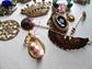 Vintage and Up Jewelry Lot Rhinestone Crown Glass Bracelet Coral Pendant