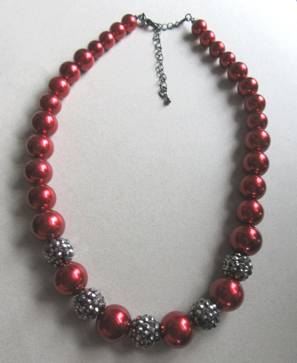 Hot Red and Gun Metal Necklace