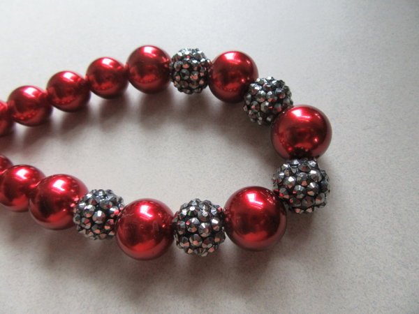 Hot Red and Gun Metal Necklace