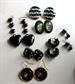 1980's and Up Black Pierced Earrings Lot Ceramic Lucite Rhinestone