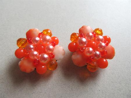 Vintage 1950's Western Germany Glass and Lucite Cluster Clip Earrings As Is '50's Accessories