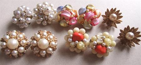 Vintage Clip Earrings Lot Cluster Hong Kong Faux Pearl Jewelry Lot