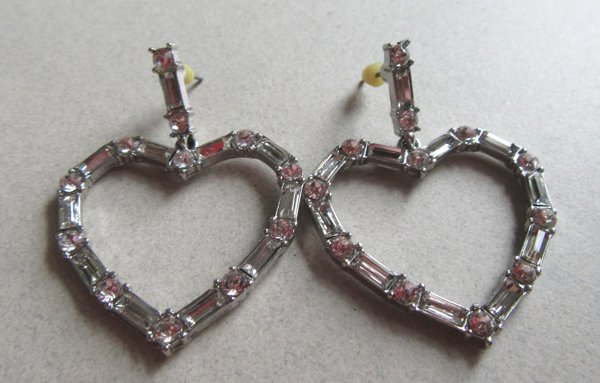 Rhinestone Heart Pierced Earrings Valentines Day I Love You 