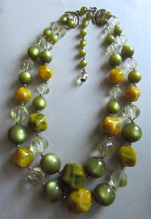 Vintage Bakelite and Moon Glow Lucite Necklace Double Strand 1950's Jewelry