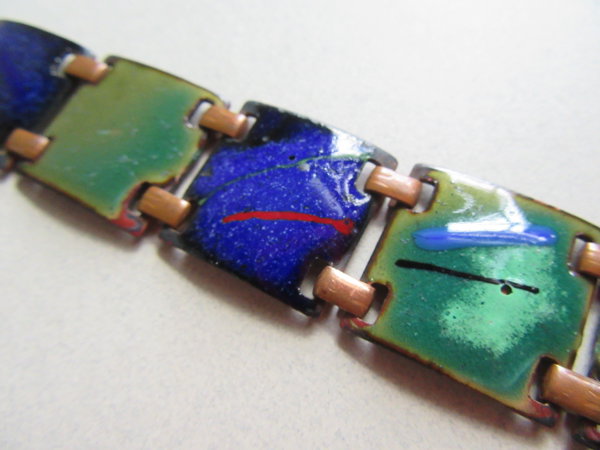 Vintage Copper Enameled Panel Bracelet 