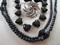 Vintage And Up Black Long Lucite Beads Glass Hearts Necklace Pin Earrings Jewelry Lot