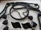 Vintage And Up Black Long Lucite Beads Glass Hearts Necklace Pin Earrings Jewelry Lot