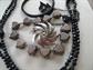 Vintage And Up Black Long Lucite Beads Glass Hearts Necklace Pin Earrings Jewelry Lot