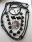 Vintage And Up Black Long Lucite Beads Glass Hearts Necklace Pin Earrings Jewelry Lot