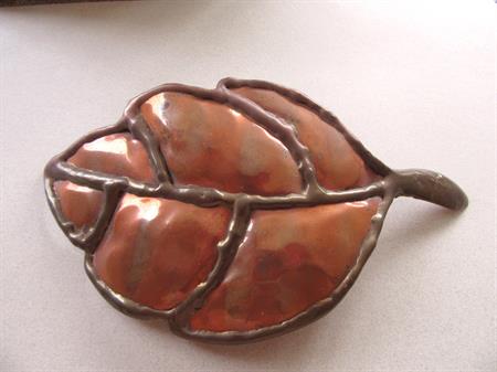Vintage Artisan Made LARGE Copper Leaf Buckle Or Scarf Holder 6 1/2