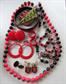 Vintage Black and Red Jewelry Lot Earrings Bracelet Pin