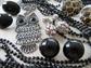 vintage Jewelry Lot 1950's And Up Glass Pierced Clip Earrings Owl Necklace Mod Black Necklace