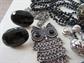 vintage Jewelry Lot 1950's And Up Glass Pierced Clip Earrings Owl Necklace Mod Black Necklace