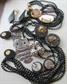 vintage Jewelry Lot 1950's And Up Glass Pierced Clip Earrings Owl Necklace Mod Black Necklace