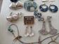 Vintage Jewelry Lot Rhinestone Earrings Pierced and Clips Liquid Silver Necklace 