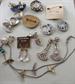 Vintage Jewelry Lot Rhinestone Earrings Pierced and Clips Liquid Silver Necklace 