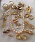 Vintage Jewelry Lot Earrings Pins Moon Glow Choker Necklace Barrette Gold Stone