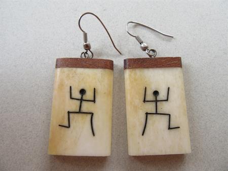 Carved Bone and Wood Tribal Dancing Pierced Earrings 