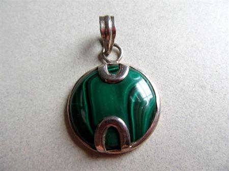 Vintage Genine Malachite and Sterling Silver Pendant 925 Fine Jewelry