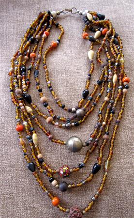 Vintage Boho Glass Multi Strand Necklace Fall Colors