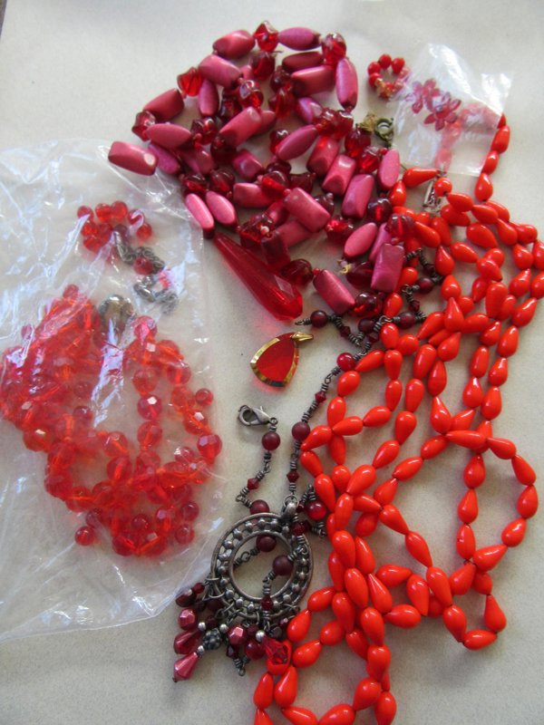 Vintage Red and Hot Orange Glass Beads Lot Jewelry Making