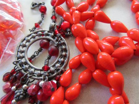 Vintage Red and Hot Orange Glass Beads Lot Jewelry Making