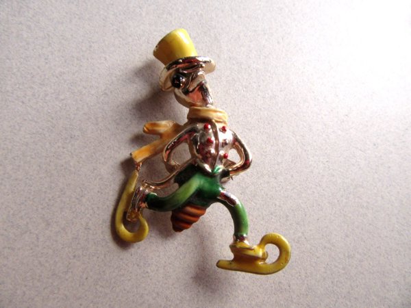 Anthropomorphic Ice Skating Grasshopper Pin Vintage Jewelry