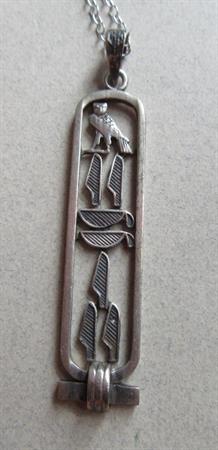 Cartouche Pendant on Sterling Silver Chain Egyptian Hieroglyphics  Fine Jewelry