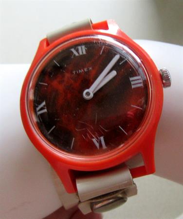 Vintage Mod 1968 Timex Fun Timer Watch Red Lava Dial With Original Leather Band Runs! RARE