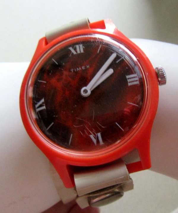 Vintage Timex Fun Timer Watch Red Lava Dial Runs RARE