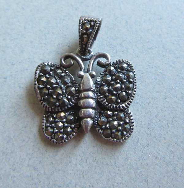 Vintage Sterling Silver Marcasite Butterfly Pendant Fine Jewelry