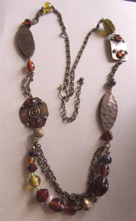 Bohemian Glass and Metal Necklace Fall Colors