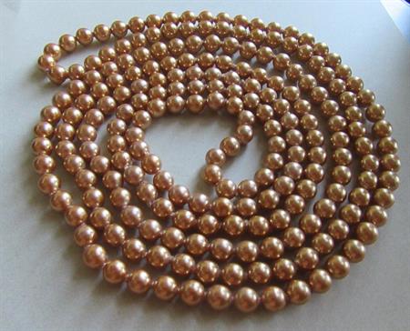 Vintage Hand Knotted Copper Faux Pearl Necklace Hand Knotted Flapper Length Gatsby Party