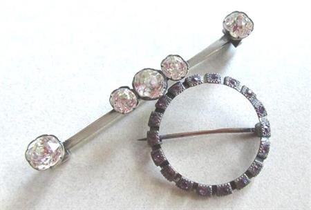 Victorian Sterling Rhinestone Pin Amethyst Rhinestone Vintage Jewelry