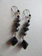 Vintage Black Glass Hematite Dangle Earrings 