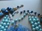 Vintage Blue Jewelry Lot Germany 1960's Shoe Clips and Two Necklaces