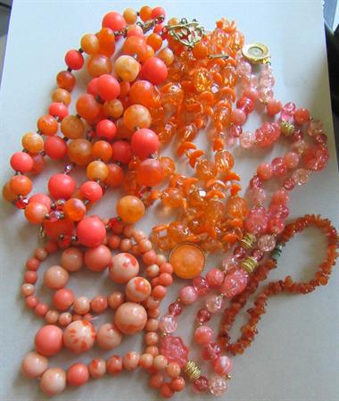Vintage Orange Bead Lot Plastic Lucite Aurora Borealis Crystals Destash Repurpose Jewelry Making