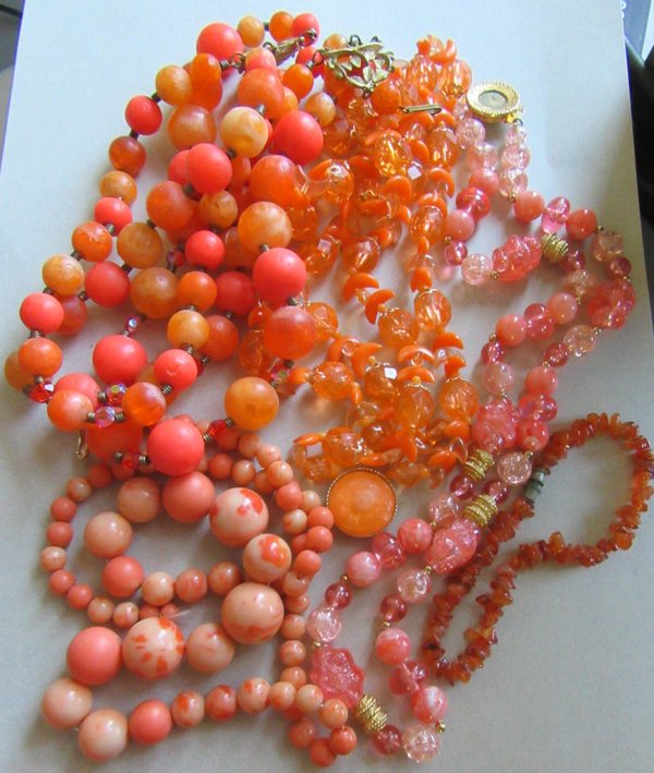Vintage Orange Broken Necklaces Lot Jewelry Making