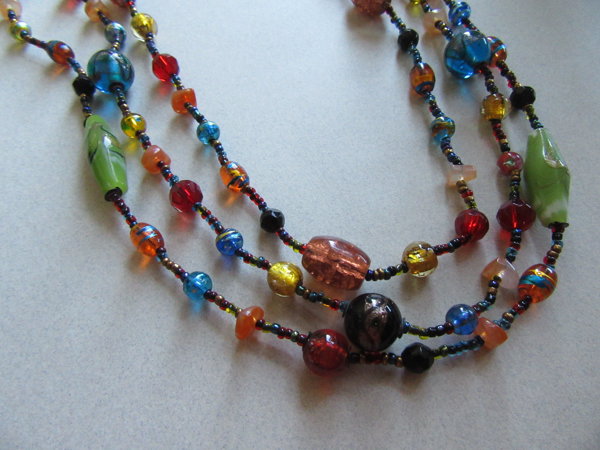 EsMor Glass Multi Strand Necklace and Bonus Shell Bracelet