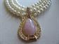 1980's Faux Pearls And Pink Glass Rhinestone Necklace