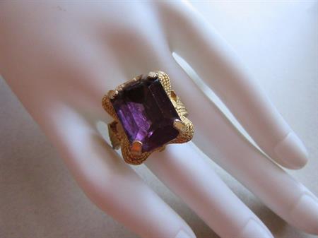 Vintage Purple Rhinestone Adjustable Ring Renaissance Costume Accessory