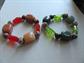 Two Glass Cloisonné  and Stone Beads Stretch Bracelets Wear Or Take Apart Destash