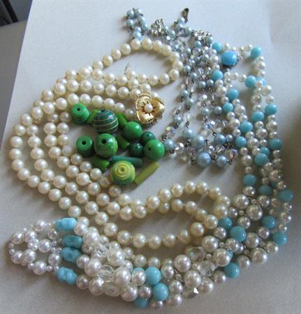 Vintage Beads Lot Faux Pearls Glass Crystals Celluloid Jewelry Making