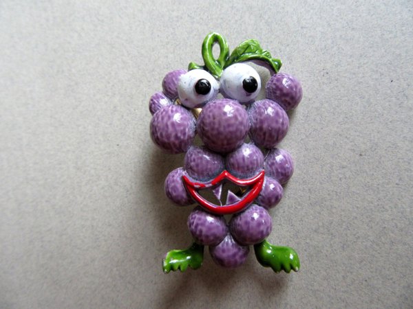 Vintage Anthropomorphic Grapes Pin Signed Wesco