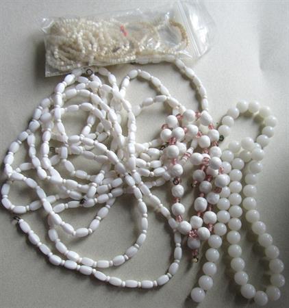 Vintage White Opaque Glass Beads Lot Destash Jewelry Making Crafting