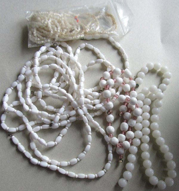 LARGE Vintage White Glass Beads Lot Jewelry Making Supplies