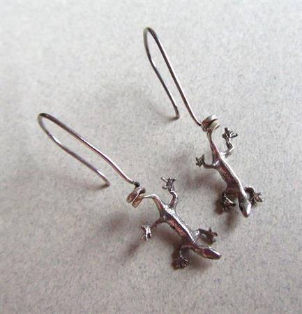 Sterling Silver Pierced Lizard Earrings Amphibian Gecko Fine Jewelry Never Worn Fine Jewelry